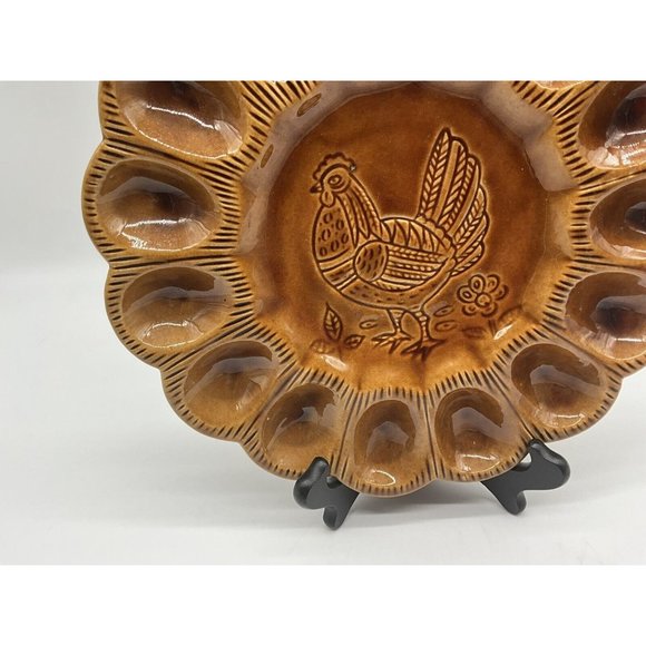 California Pottery Golen Brown Deviled Egg Plate, Made in USA - Picture 10 of 16